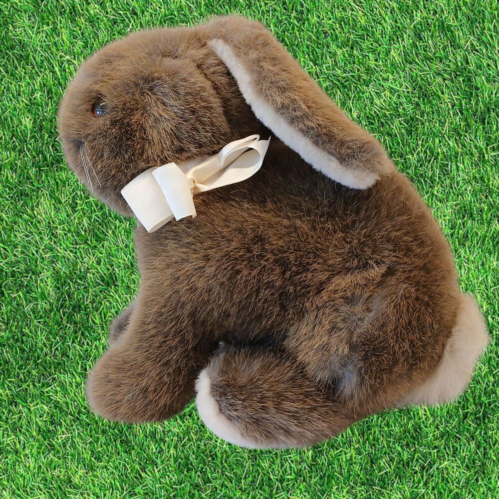 Dakin Plush Brown & White Traditional Sitting Bunny, 11" w/ Dakin Tag
